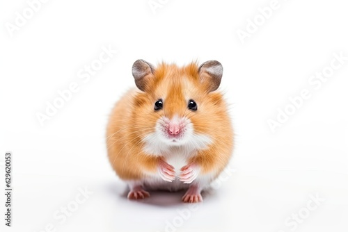 Little cute isolated small hamster sitting on white background. Closeup shot © Bussakon
