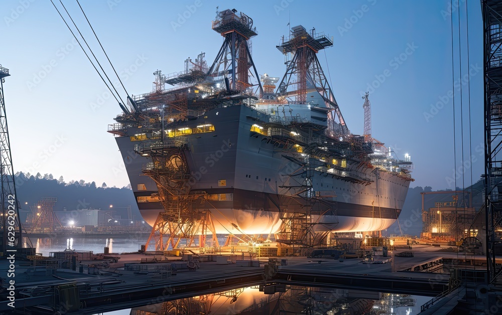 Stunning image of a massive crusing ship being constructed in a dry dock Stunning image of a massive crusing ship being constructed in a dry dock