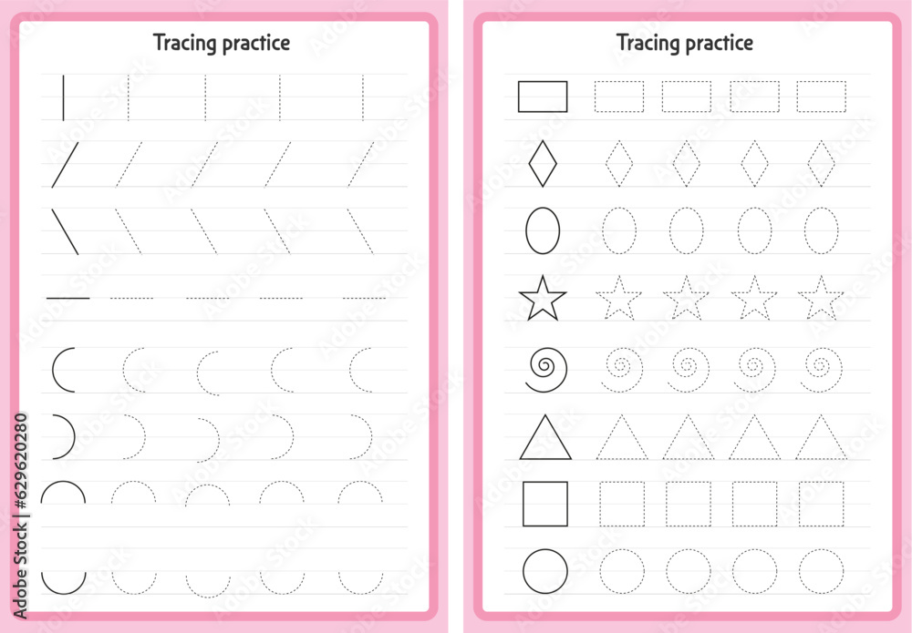 Basic Tracing for kids. Preschool tracing worksheet for handwriting