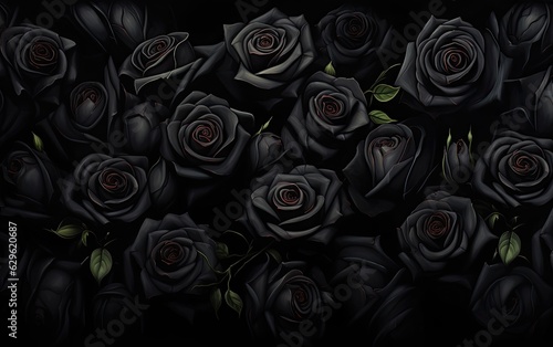 black roses forming a straight border on a solid black background