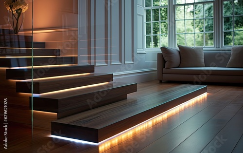 Fotografie, Obraz Floating steps with LED strip lights underneath each stair