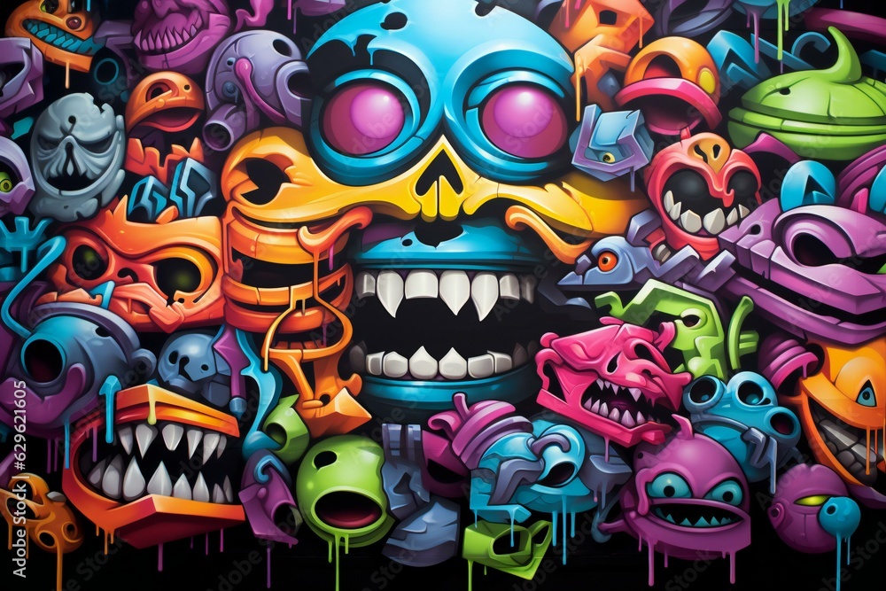 Fototapeta premium Graffiti art on the wall. Urban style.
