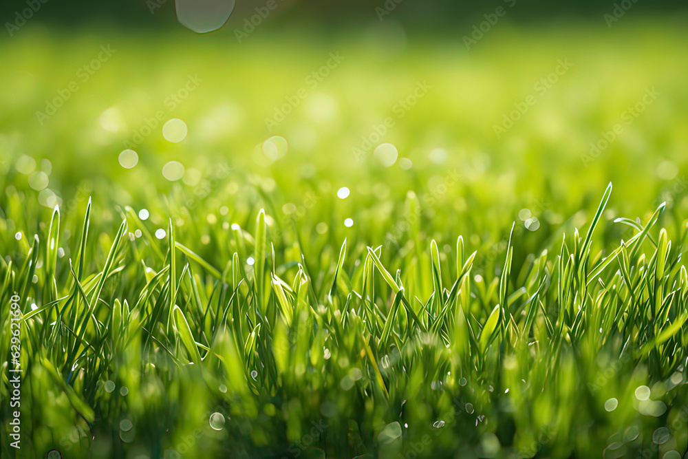 Fototapeta premium Spring Sunshine Grassland Background. AI technology generated image