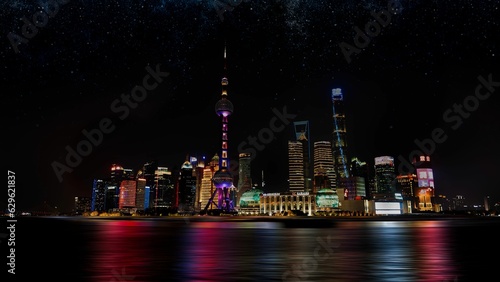 Photography a view of shanghai from across the river at night time