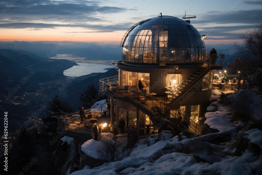 Fototapeta premium Huge astronomical observatory against the evening sky.
