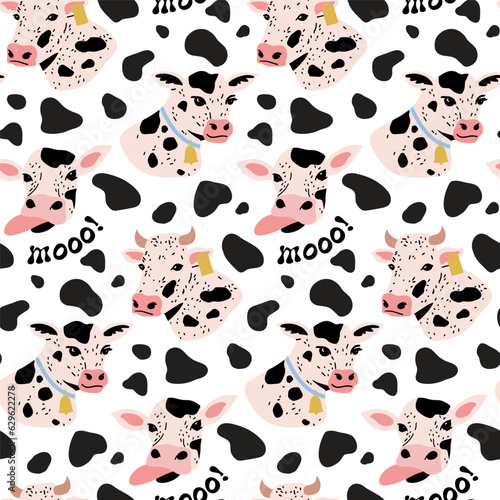 Seamless pattern with cute cows. Cow print repeat vector design