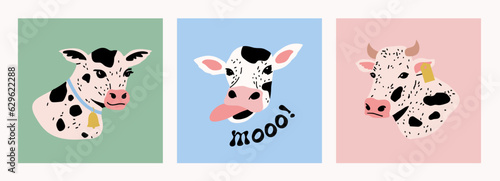 Cow illustrations. Collection of cow vector graphics in cartoon style.