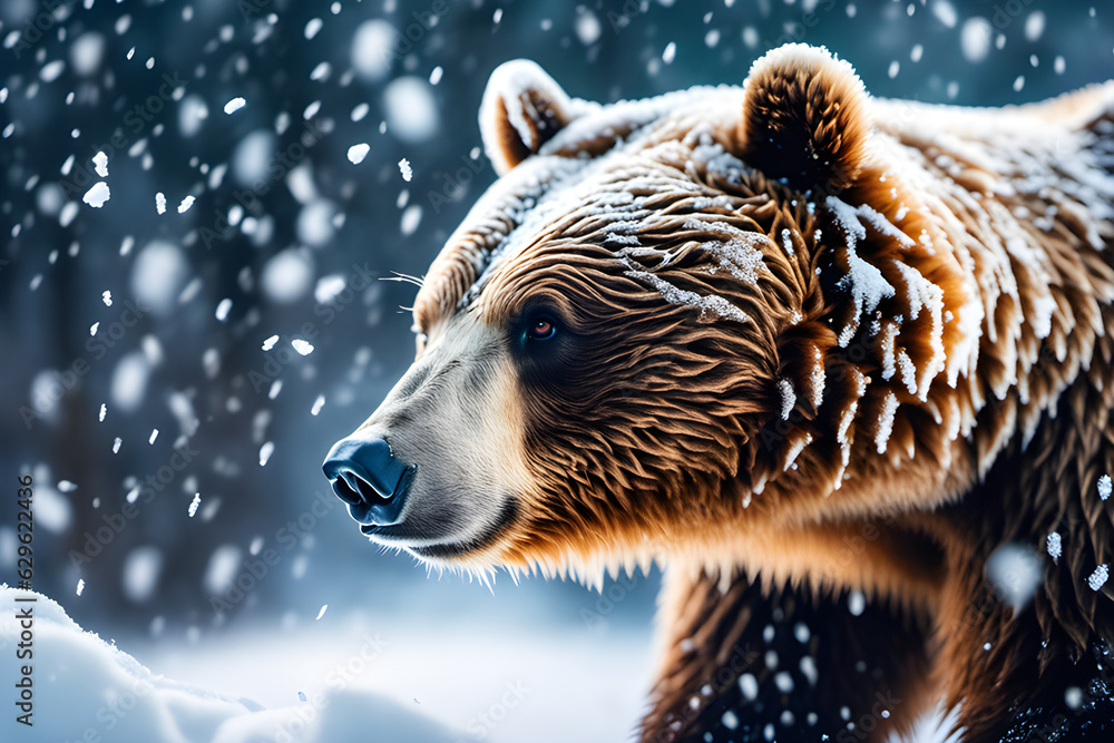 Fototapeta premium A bear on a snowy day. Generative Ai