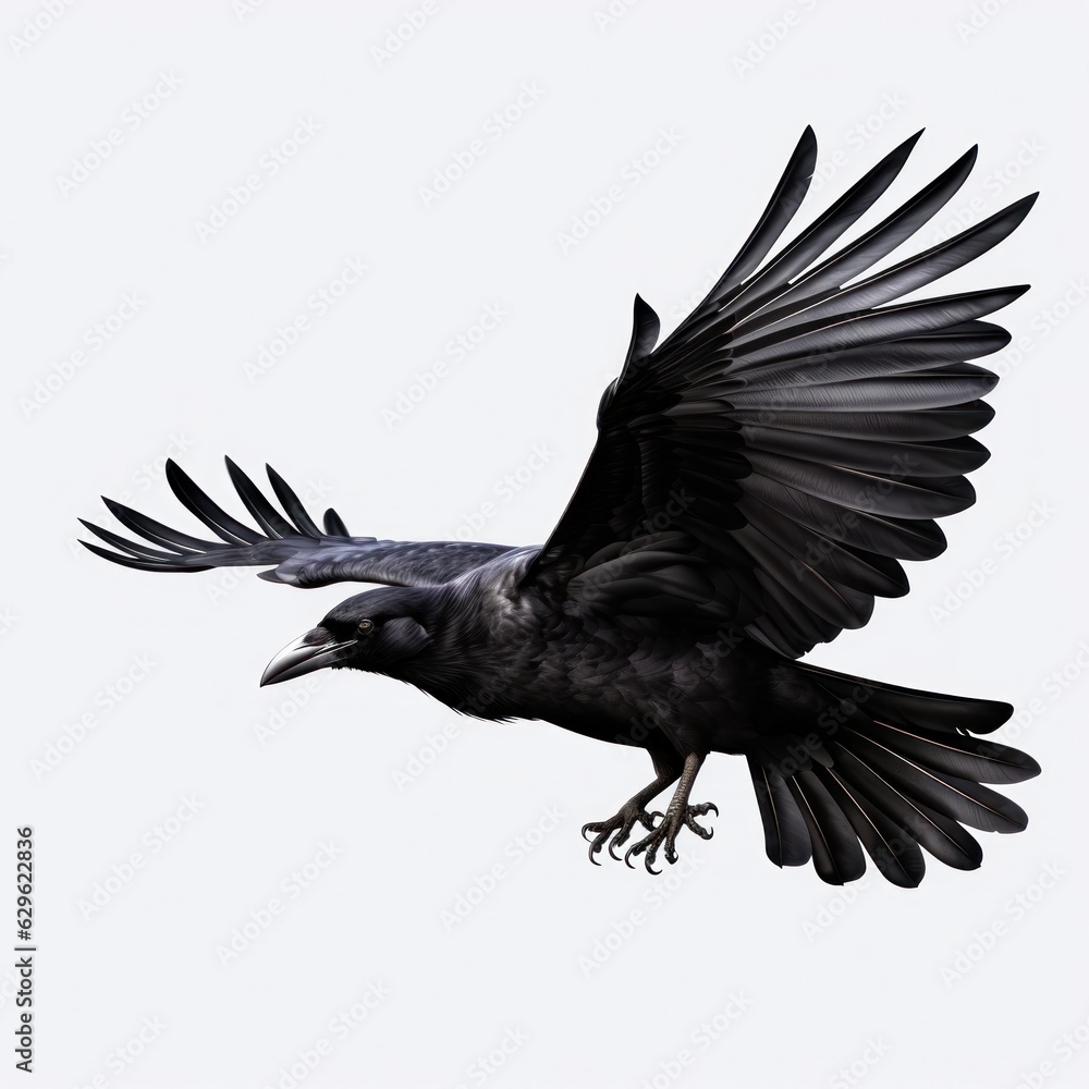Fototapeta premium Flying black crow isolated