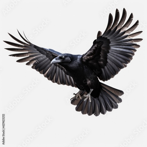 Flying black crow isolated © olegganko