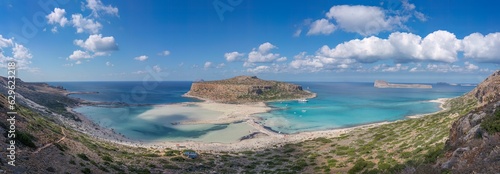 Panoramic aerial view of the scenic Balos Lagoon on Crete, Greece