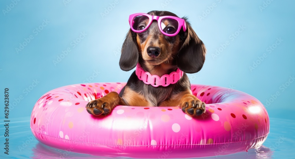 Cute dog with swimming ring