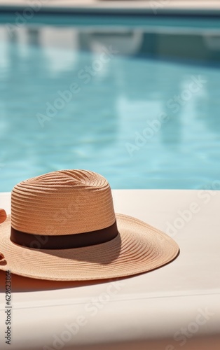 Summer hat near swimming pool