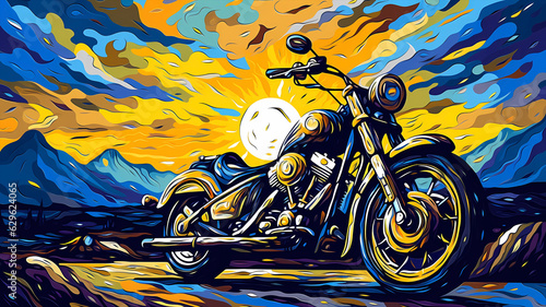 Hand-painted cartoon beautiful artistic motorcycle illustration
