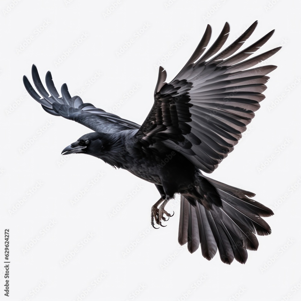 Obraz premium Flying black crow isolated