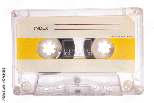 Close up of retro audio cassette tape,isolated on white background