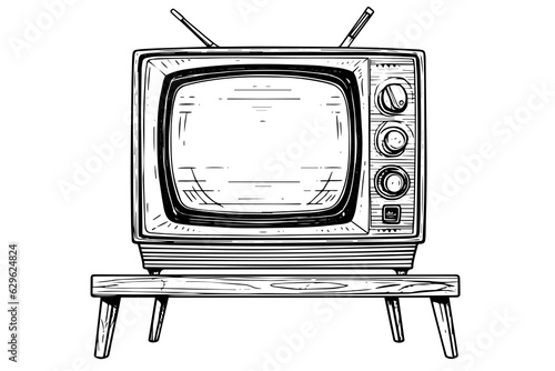 Retro television vector illustration. Engraving style ink sketch.