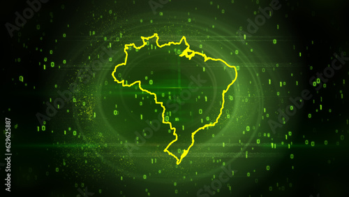 Brazil Map on Digital Technology Background