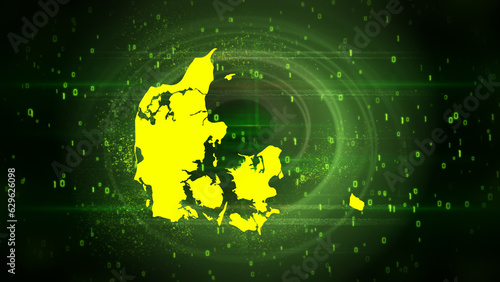 Denmark Map on Digital Technology Background