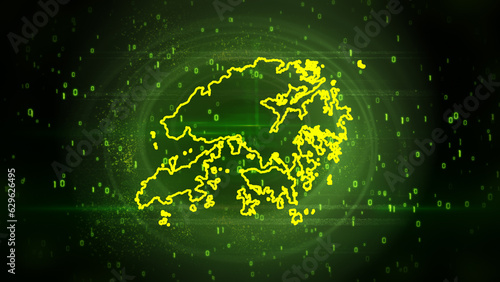 Hong Kong Map on Digital Technology Background