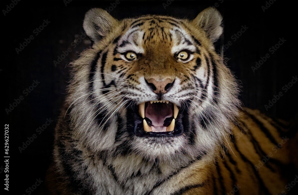 Fototapeta premium Tiger with its mouth open at the zoo
