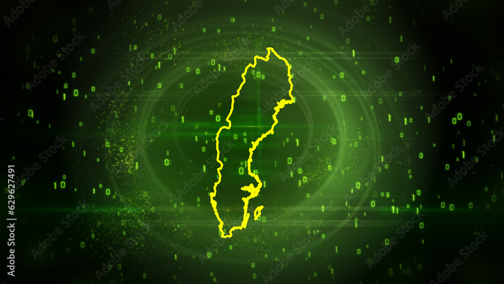 Sweden Map on Digital Technology Background
