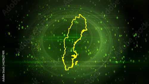 Sweden Map on Digital Technology Background
