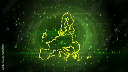 European Union Map on Digital Technology Background

