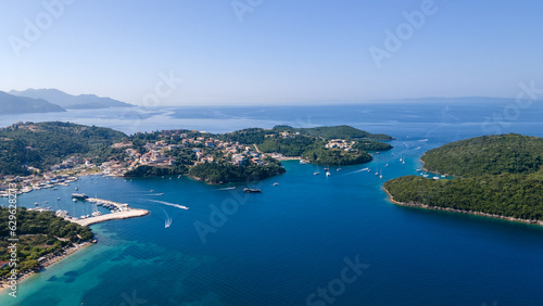 Fototapeta Naklejka Na Ścianę i Meble -  Aerial View Famous Sivota Town The Greek Riviera Famous Tropical Tourist Destination In Greece, Epirus, Europe
