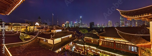 Panoramic view over the historic old town of Shanghai