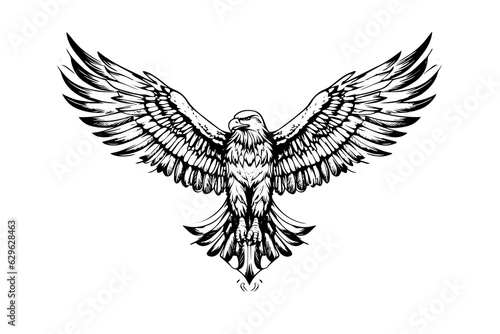 Fotografiet Flying eagle logotype mascot in engraving style