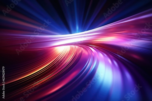 Abstract psychedelic futuristic dark background with dark magenta and blue light waves by Generative AI