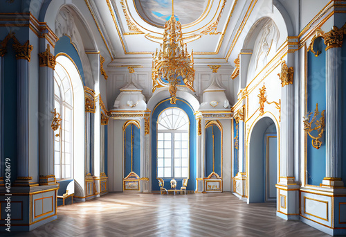 Fotografia Photorealistic interior of a castle or palace decorated with blue ornamental stone and gold