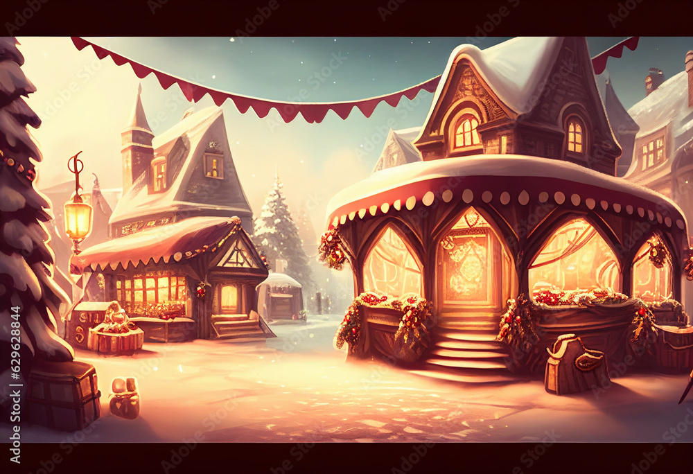 Christmas market in soft pastel colors. AI Generated