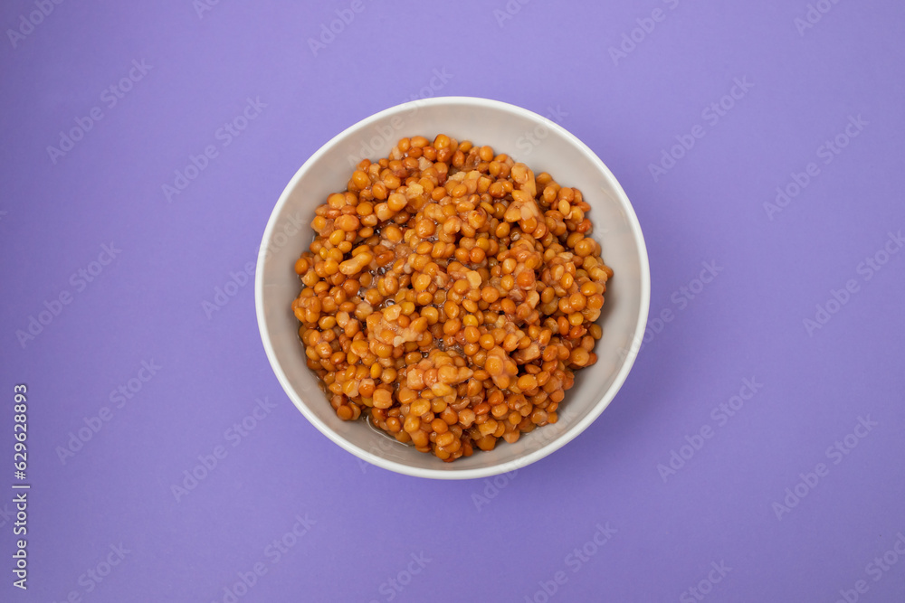 Boiled lentils in white bowl - Vegetarian food Boiled lentils in white bowl - Vegetarian food