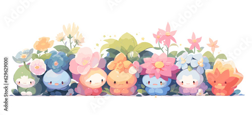 monsters chibi cute characters flower for border bottom background wallpaper