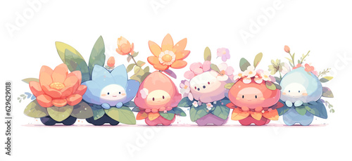 monsters chibi cute characters flower for border bottom background wallpaper