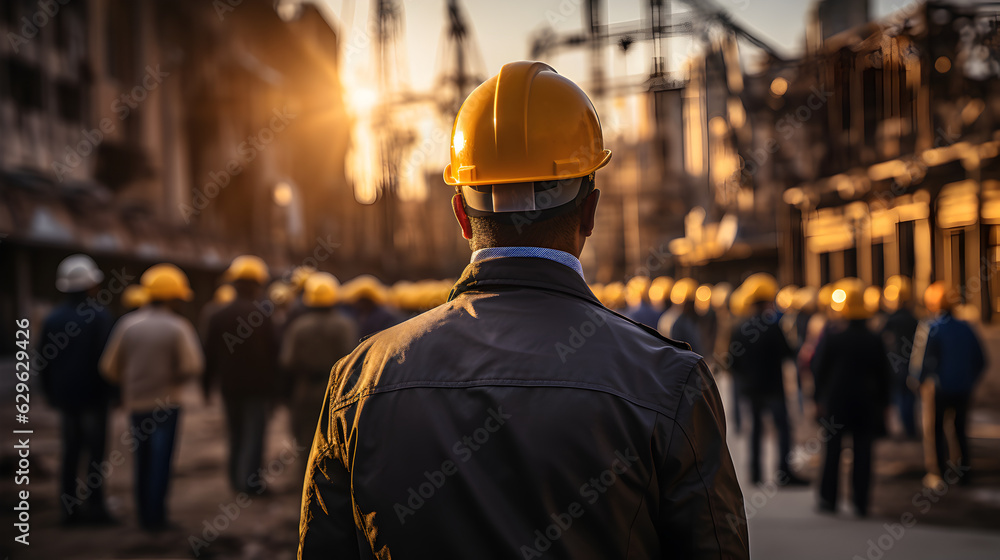 Engineer at construction site wearing safety helmet Generative AI