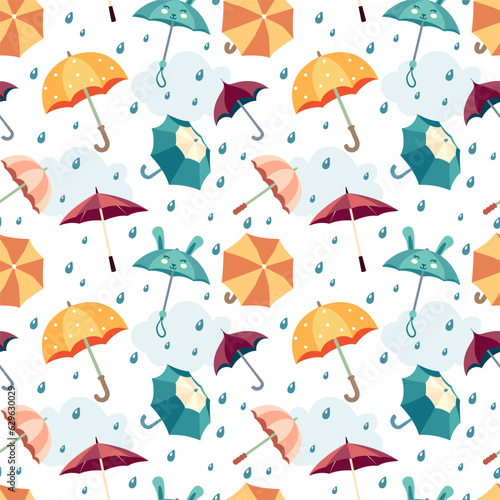 isolated cartoon umbrella pattern. umbrellas for rainy days, different colored and shaped childish and grown ups umbrellas. vector cartoon objects