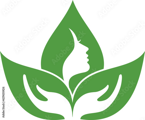 Green Beauty: Leaf-infused Wellness for Women's Facial Health Logo Design