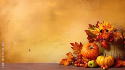 Autumn season concept  leaves or harvested crop. Pumpkin  autumn leaves  and on an orange background.