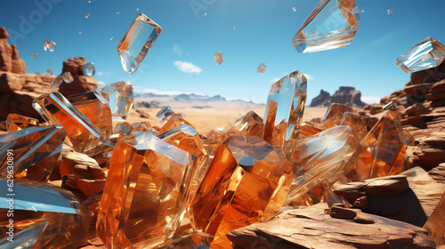 transparent golden crystals in rock  generative ai