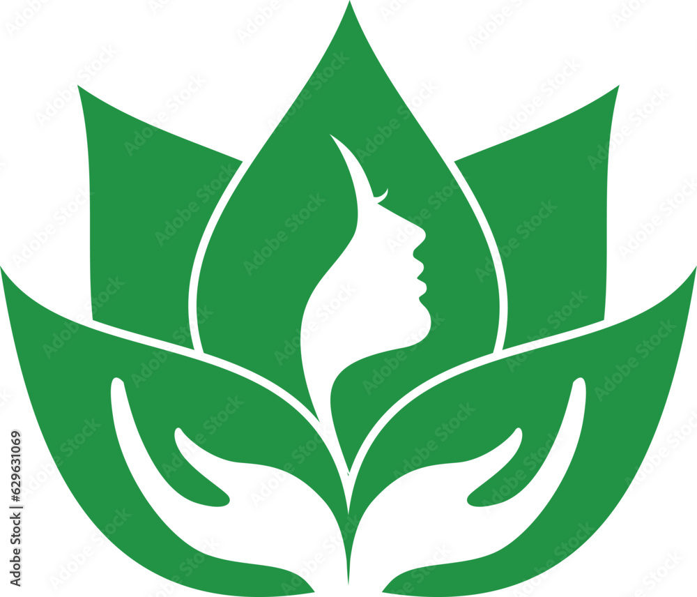Obraz premium Flourish & Glow: Leaf-themed Women's Facial Health Logo Design logo design Lotus flowers 