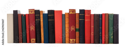 Fotografie Books standing in a row isolated on transparent background. PNG