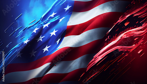 Red and blue background for memorial day, veterans day, patriot day, independence day, labor day,  Ai generated image