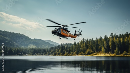 Fotografia A Huge Helicoper Flying over a Natural Background