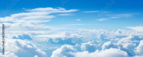 panorama above the cumulus clouds at sunny day made with generative AI