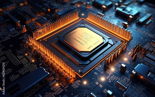 Shot of Generic Printed Circuit board with Microchips and other Components During Production Process. Electronics Manufacturing. Created with Generative AI technology.