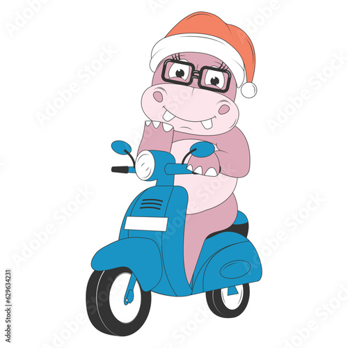 cute hippo cartoon ride motorcycle