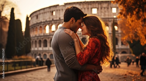 A Sweet Couple Kissing at Rome. Saint Valentine's day